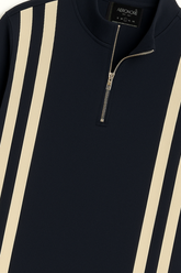 Cotton Panel Long Sleeve Zipper - Admiral